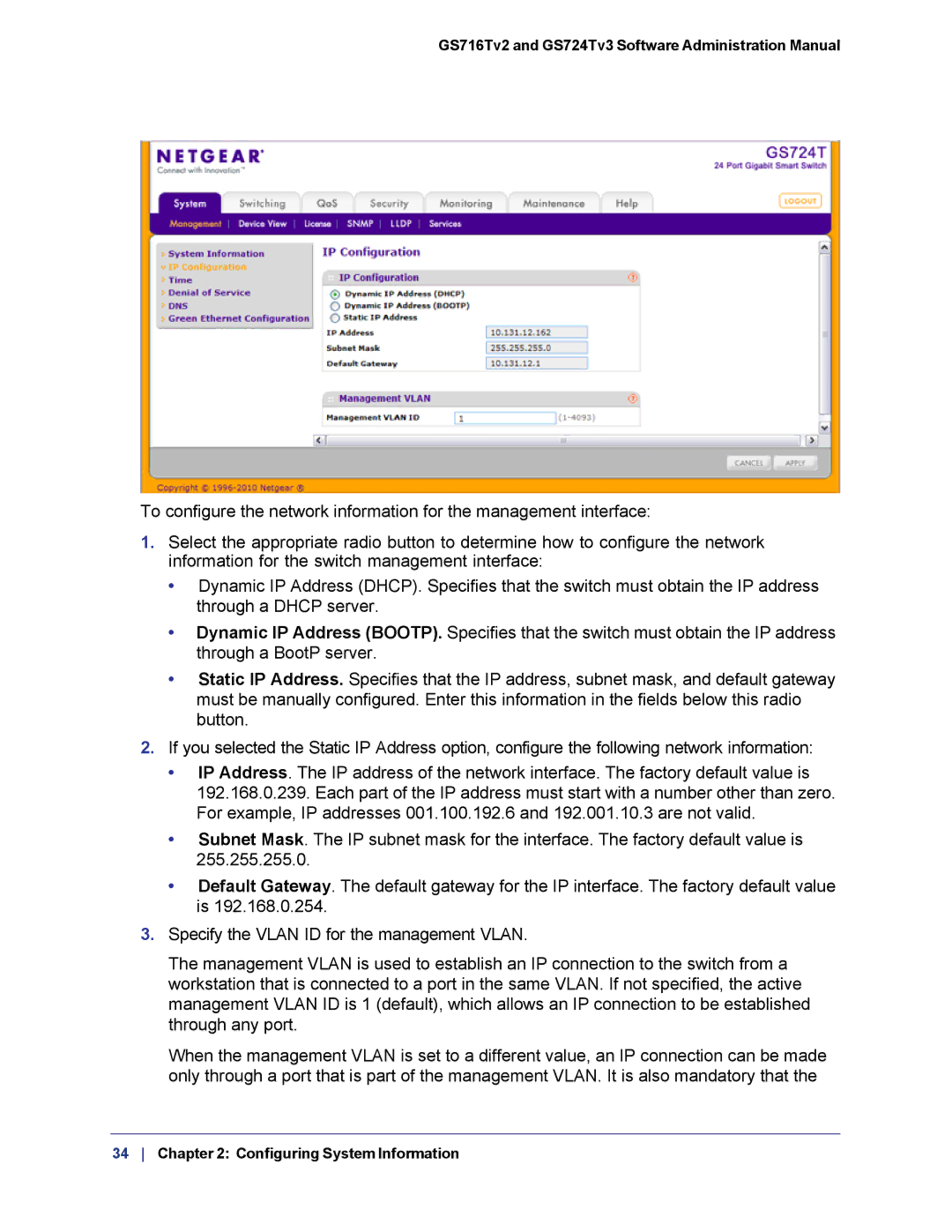 NETGEAR GS724TS-100NAS manual GS716Tv2 and GS724Tv3 Software Administration Manual 