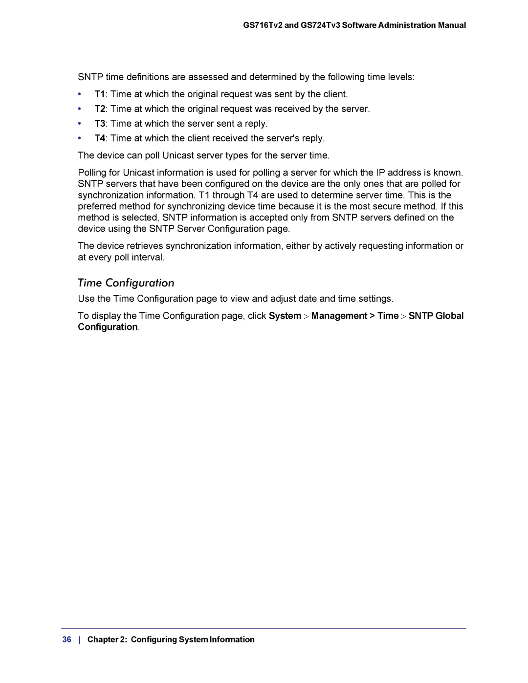 NETGEAR GS724TS-100NAS manual Time Configuration 