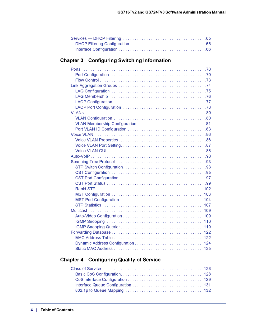 NETGEAR GS724TS-100NAS manual Configuring Switching Information 