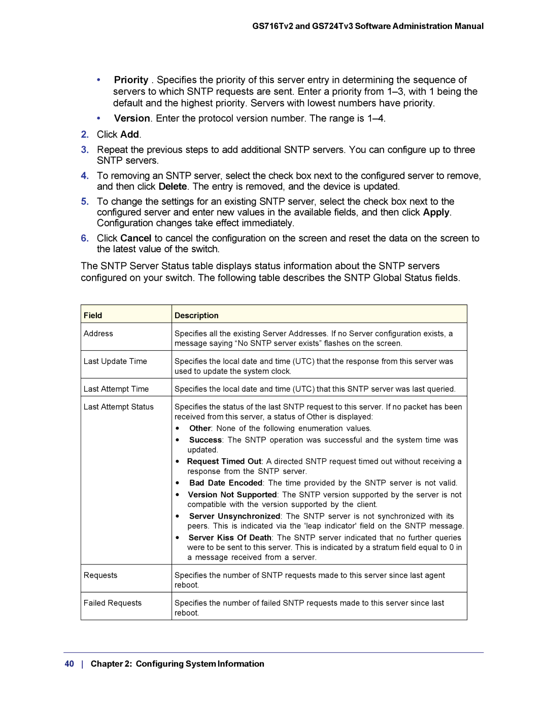 NETGEAR GS724TS-100NAS manual Received from this server, a status of Other is displayed 