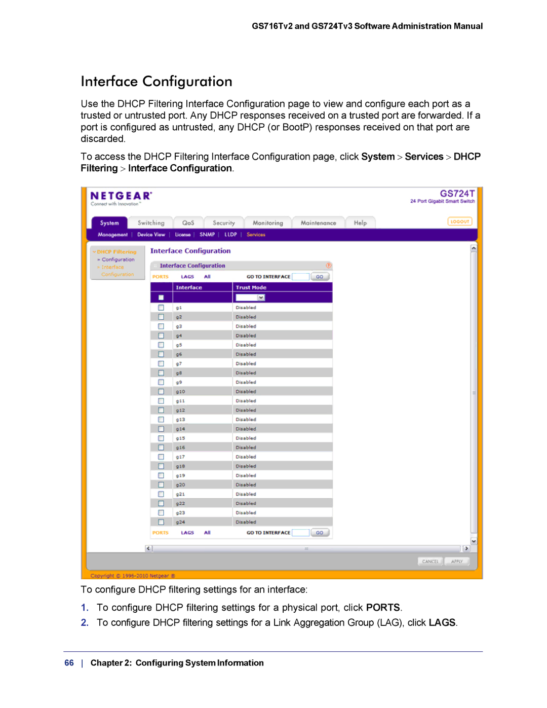 NETGEAR GS724TS-100NAS manual Interface Configuration 