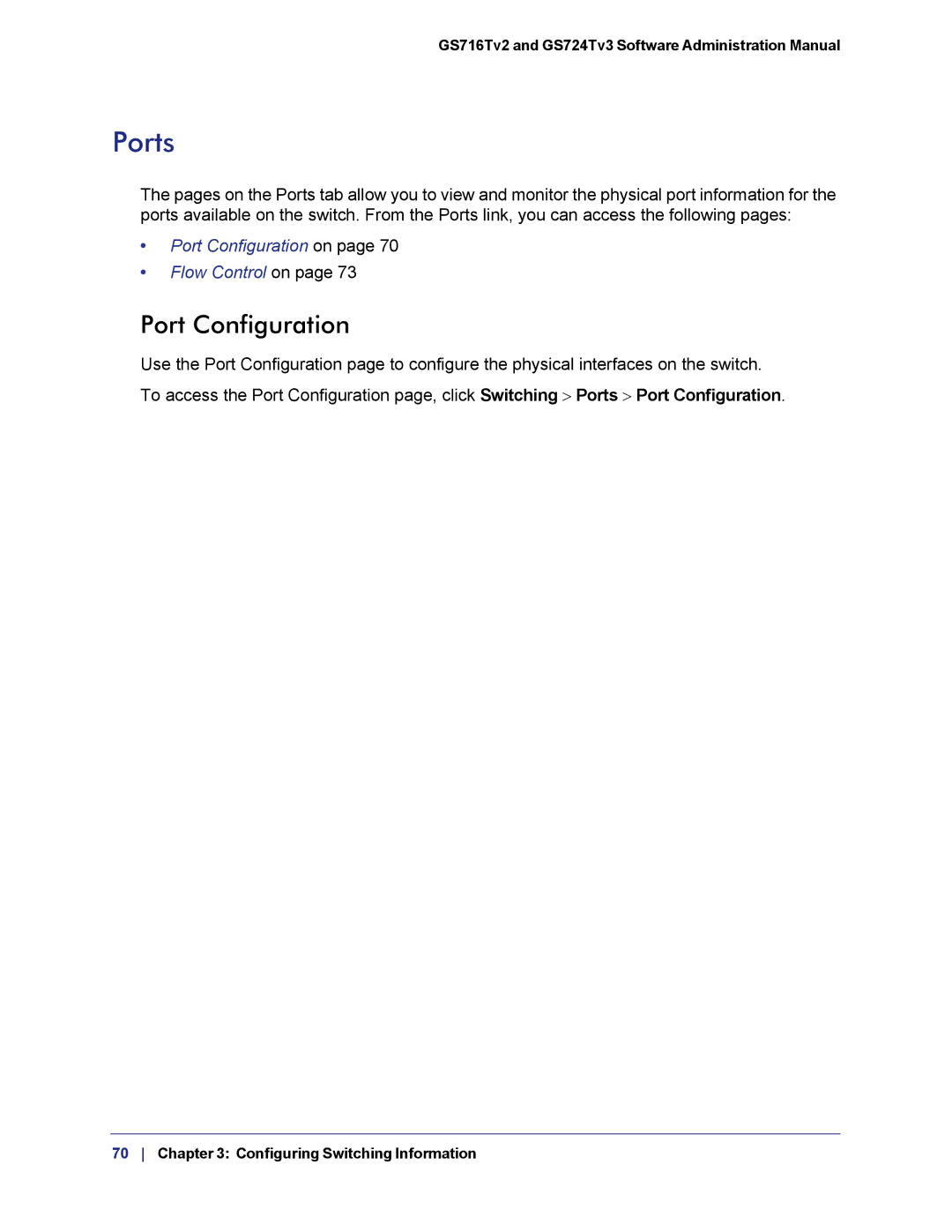 NETGEAR GS724TS-100NAS manual Ports, Port Configuration 