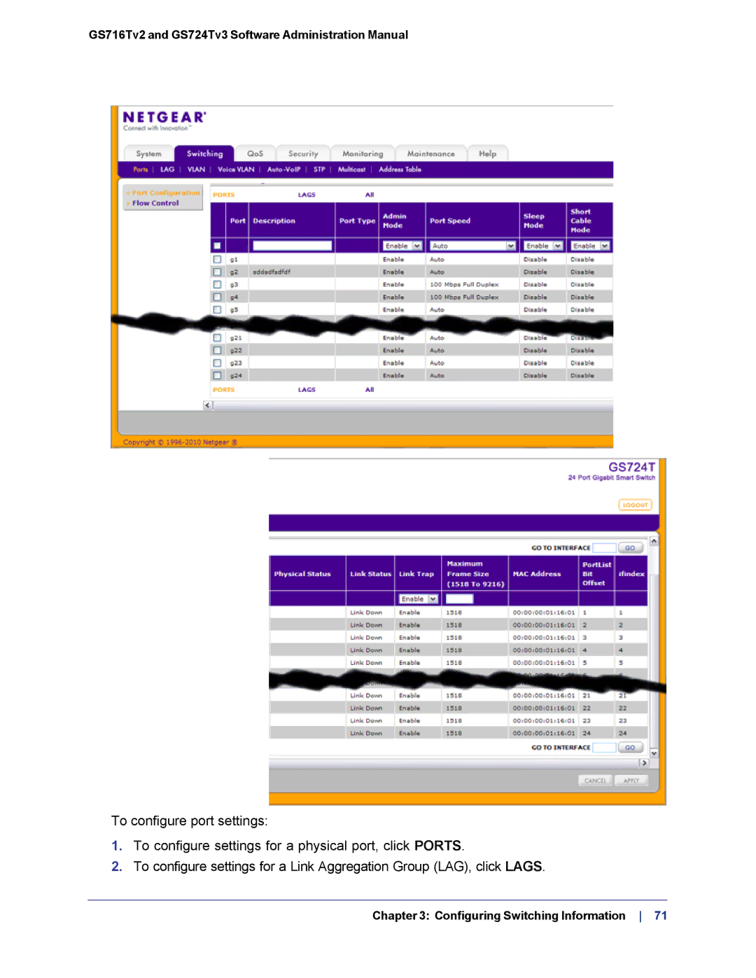 NETGEAR GS724TS-100NAS manual GS716Tv2 and GS724Tv3 Software Administration Manual 