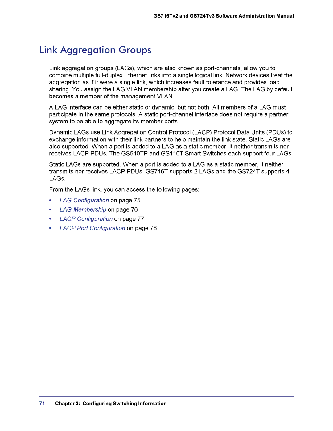 NETGEAR GS724TS-100NAS manual Link Aggregation Groups 