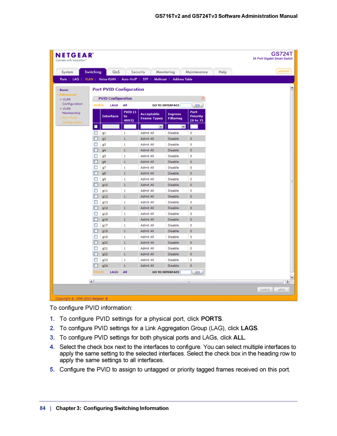 NETGEAR GS724TS-100NAS manual GS716Tv2 and GS724Tv3 Software Administration Manual 