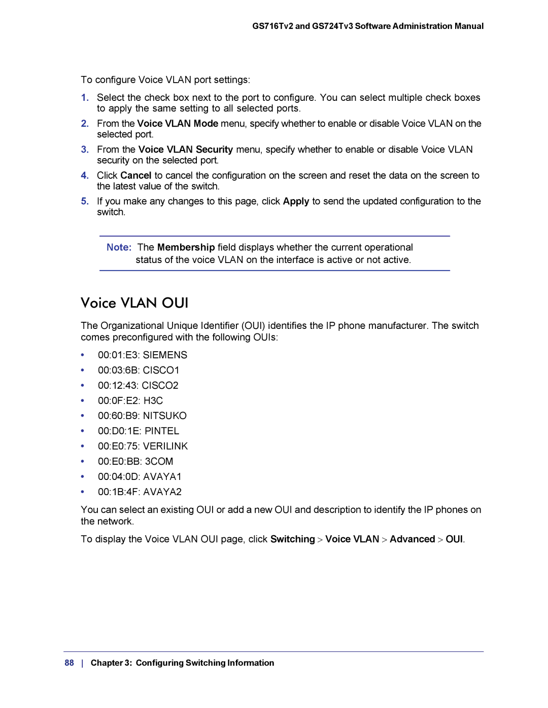 NETGEAR GS724TS-100NAS manual Voice Vlan OUI 