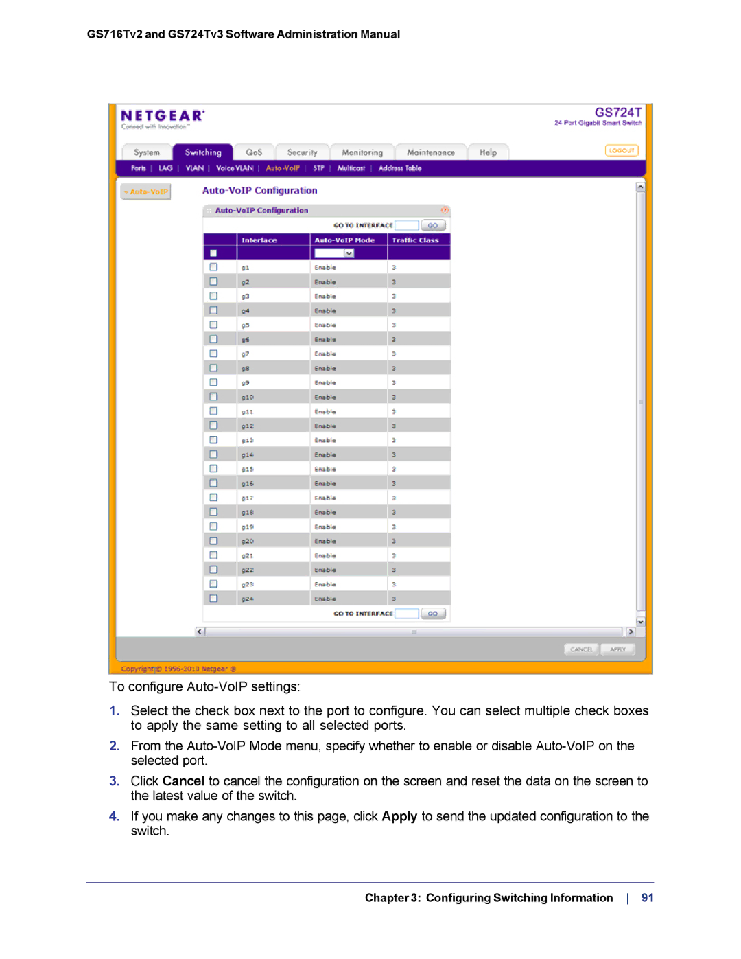 NETGEAR GS724TS-100NAS manual GS716Tv2 and GS724Tv3 Software Administration Manual 