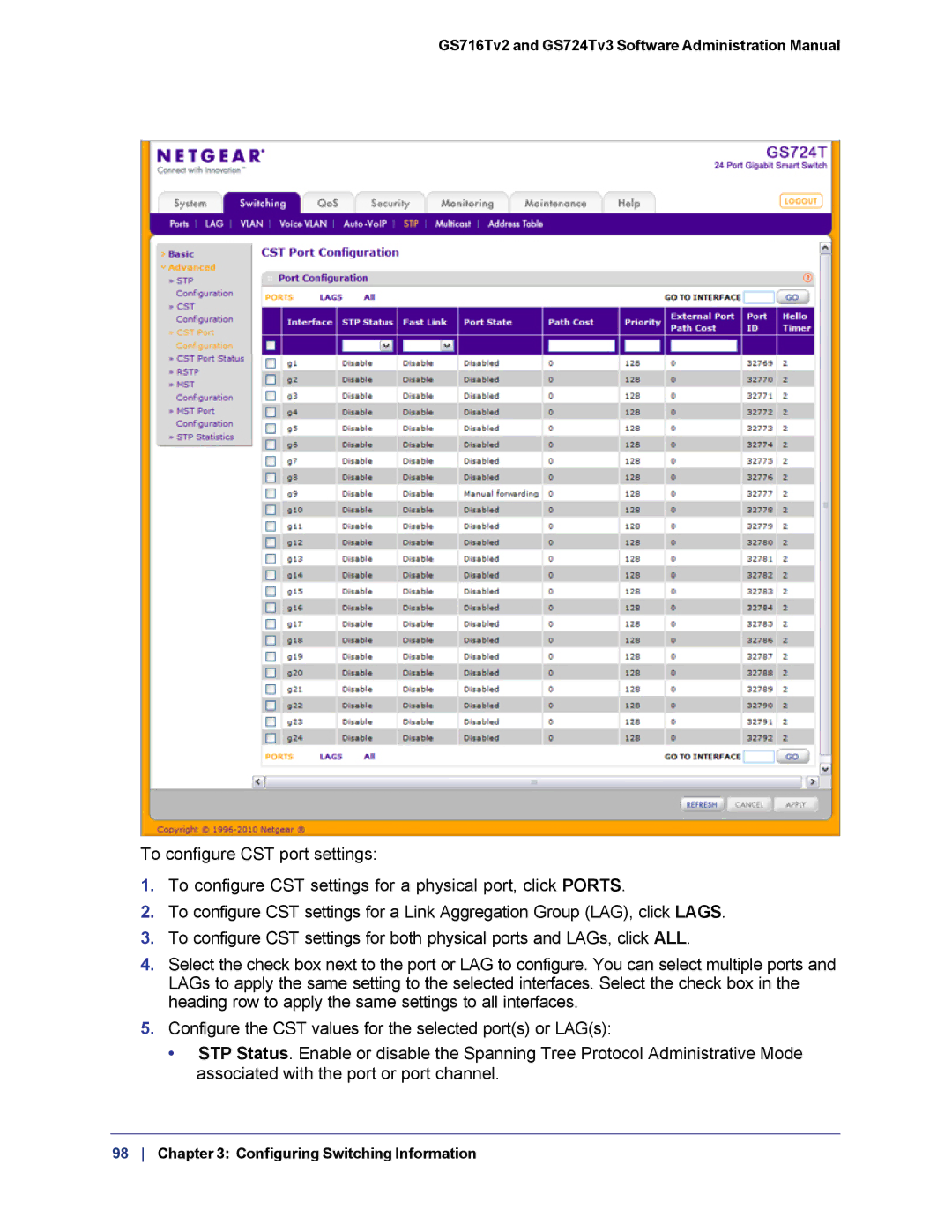 NETGEAR GS724TS-100NAS manual GS716Tv2 and GS724Tv3 Software Administration Manual 