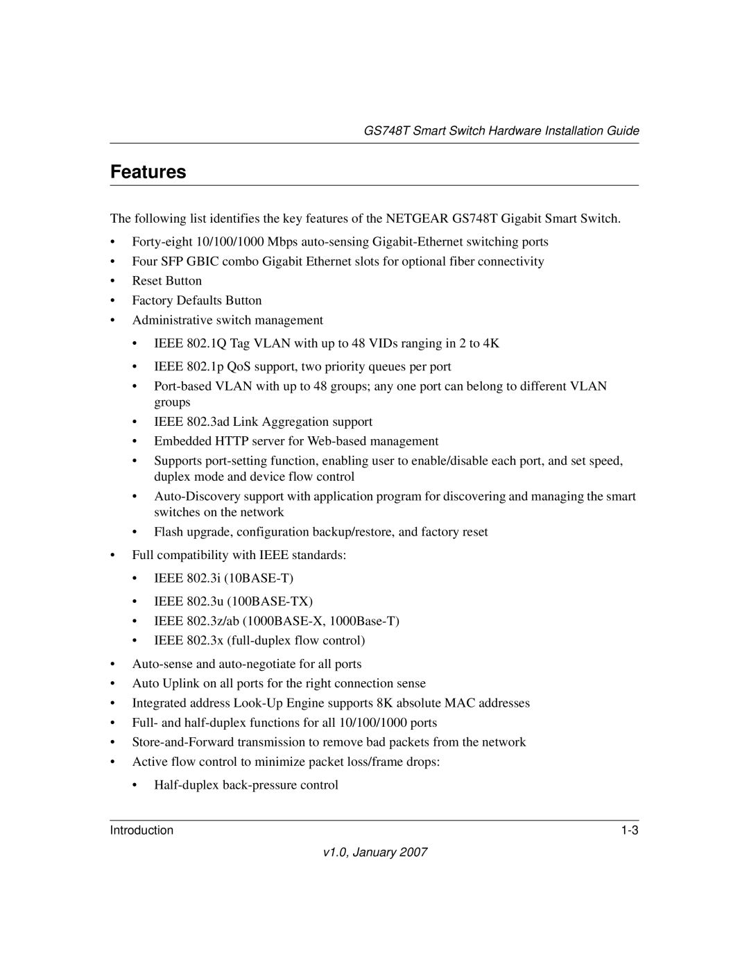 NETGEAR GS748T manual Features 