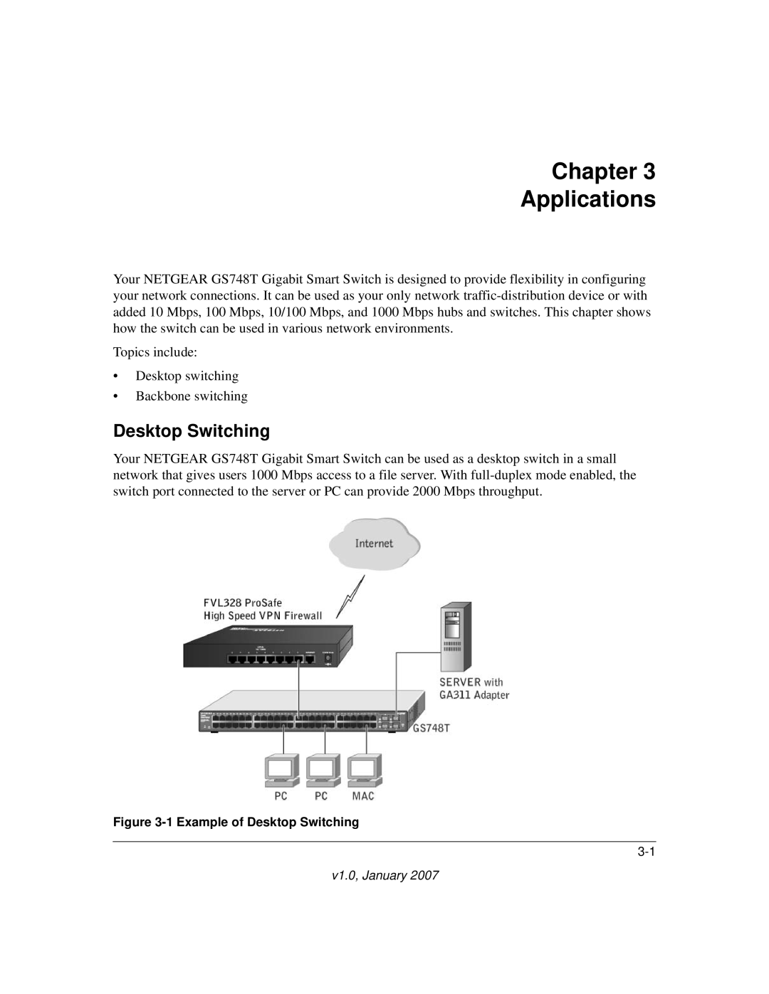 NETGEAR GS748T manual Chapter Applications, Desktop Switching 