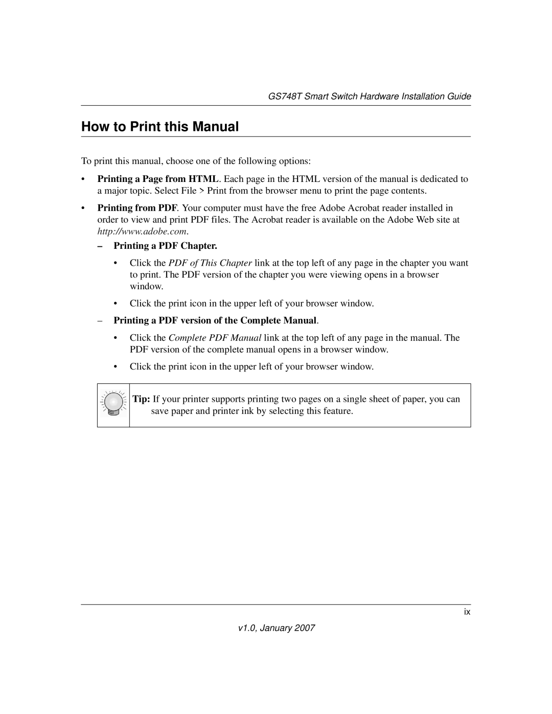 NETGEAR GS748T manual How to Print this Manual 