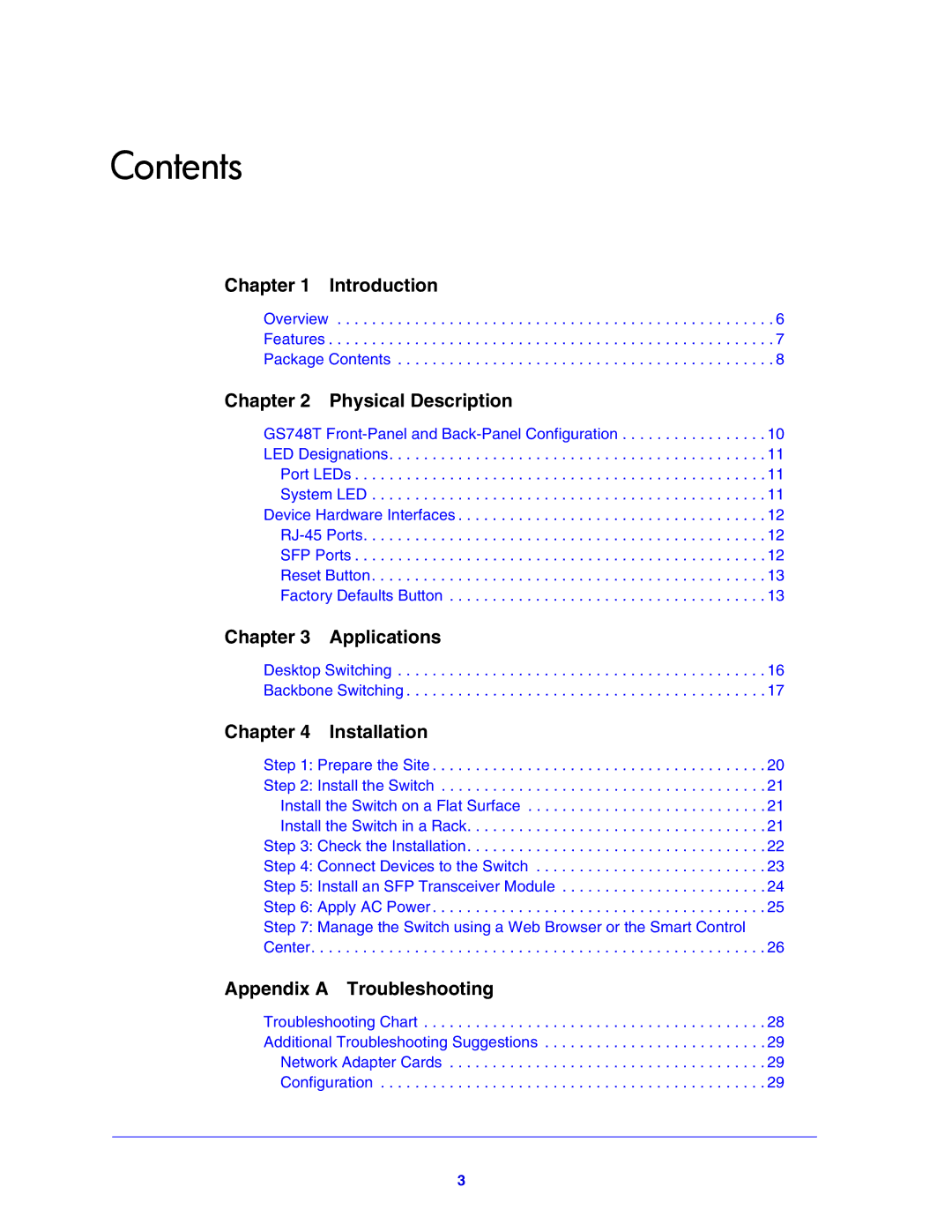 NETGEAR GS748T manual Contents 