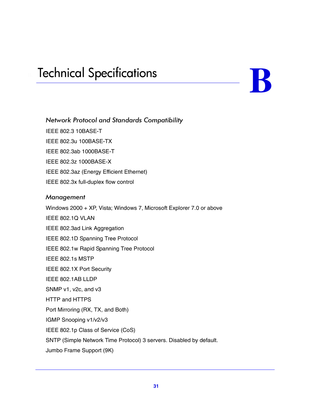 NETGEAR GS748T manual Technical Specifications 