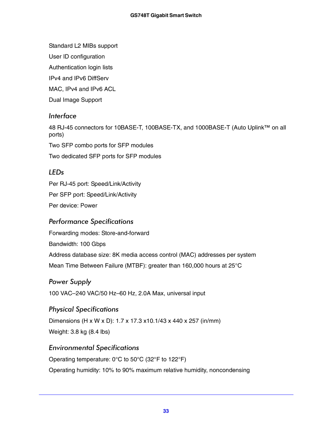 NETGEAR GS748T manual LEDs 