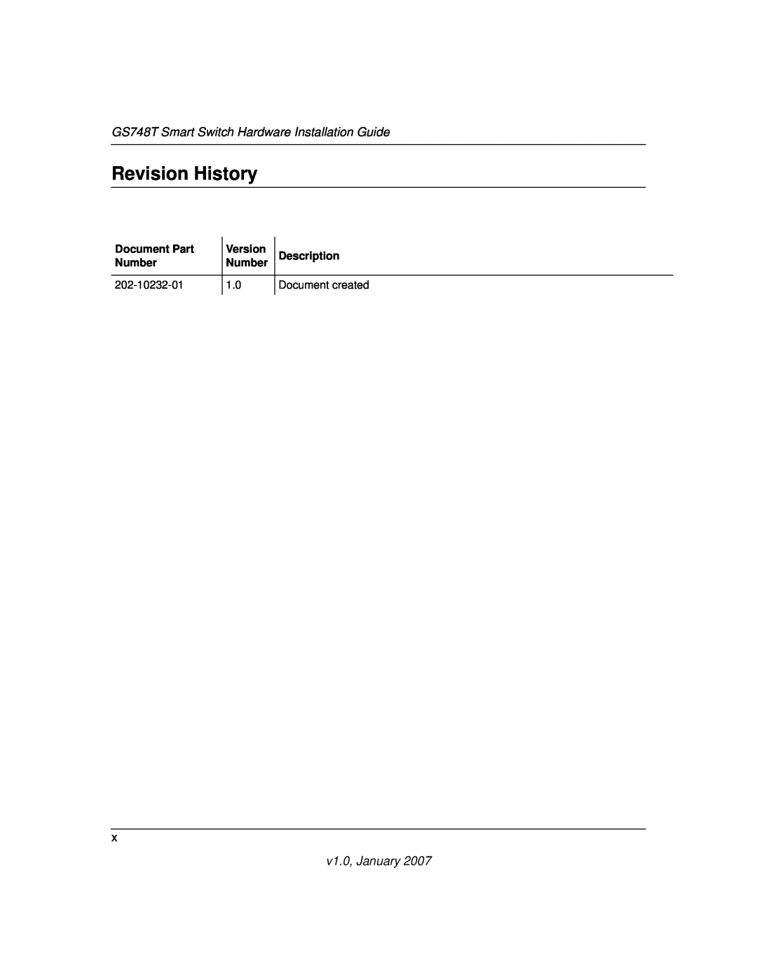 NETGEAR manual Revision History, GS748T Smart Switch Hardware Installation Guide, v1.0, January 