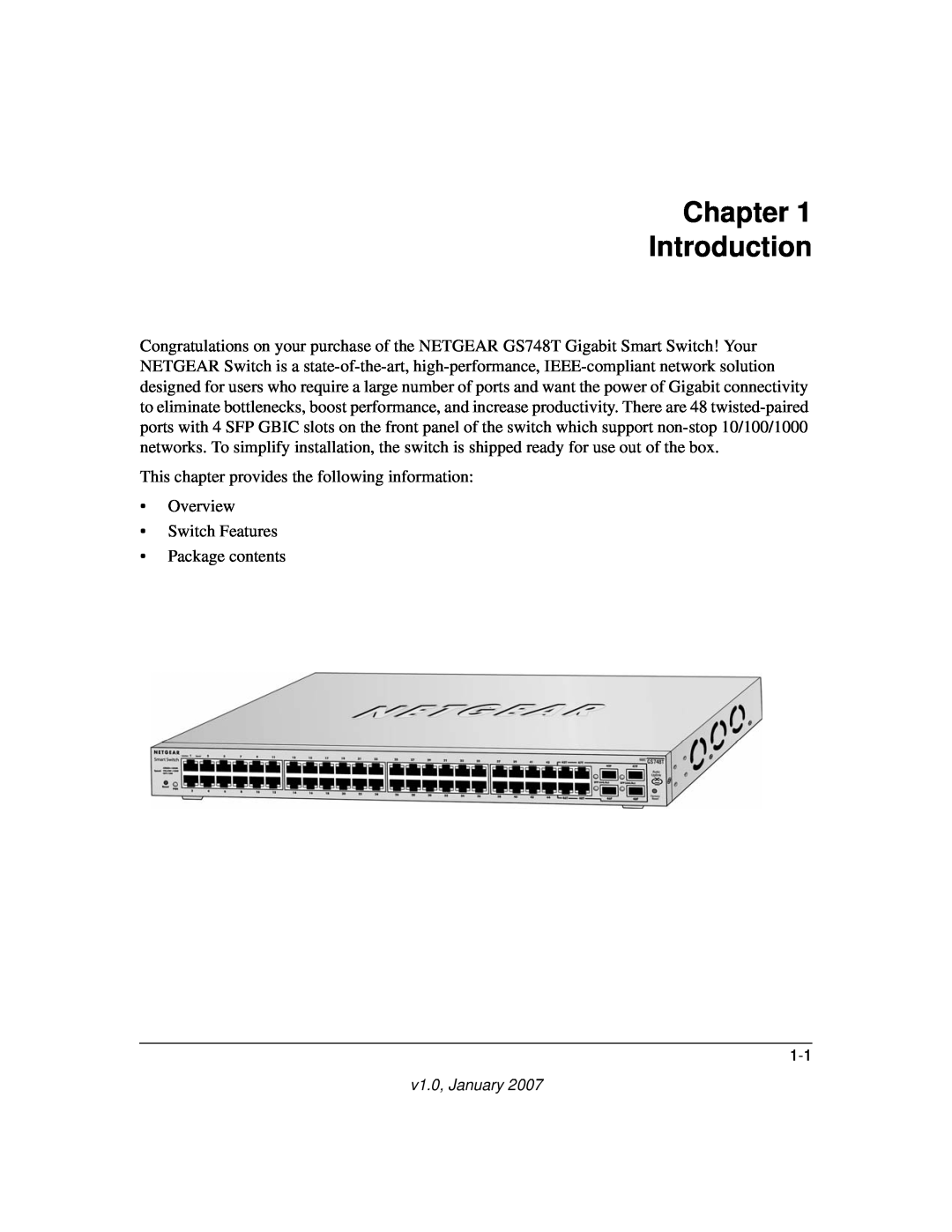 NETGEAR GS748T manual Chapter Introduction 