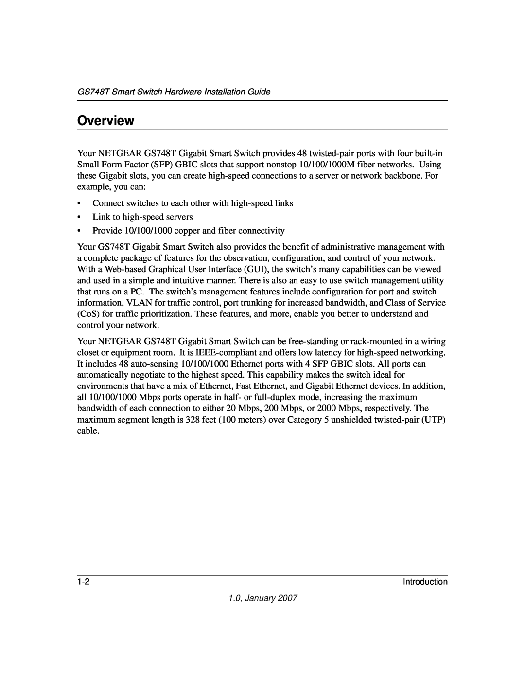 NETGEAR GS748T manual Overview 