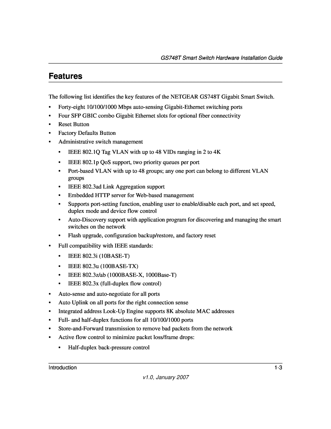 NETGEAR GS748T manual Features 