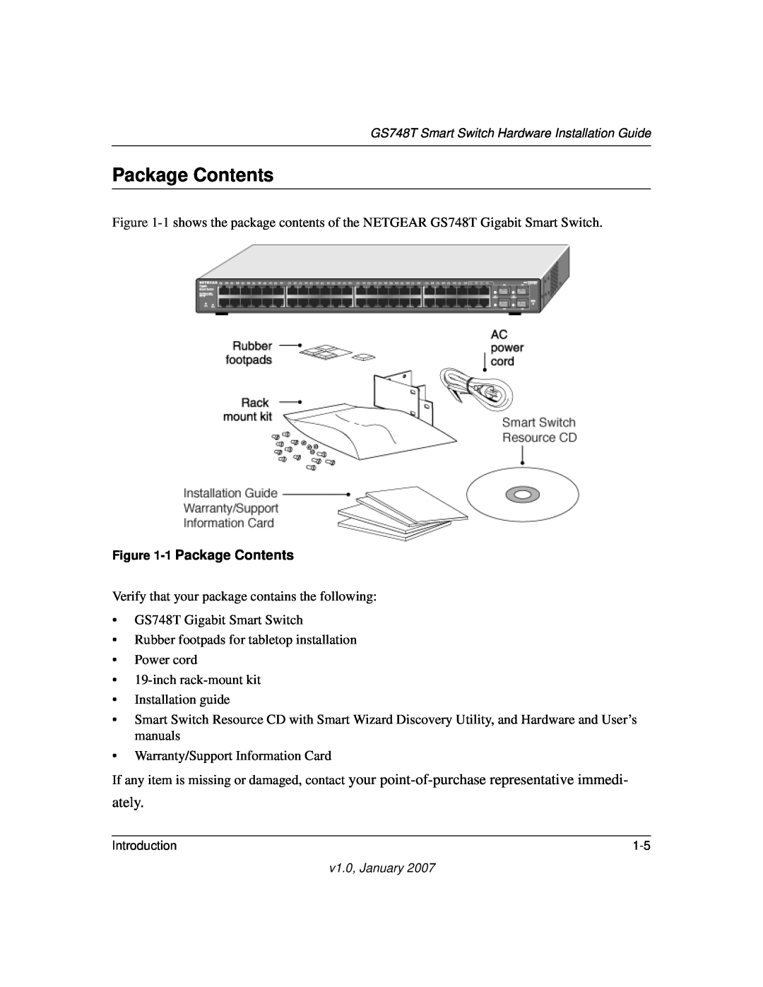 NETGEAR GS748T manual 1 Package Contents 