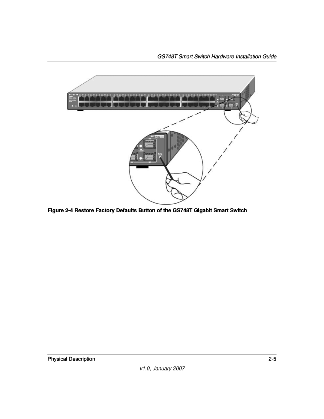 NETGEAR manual GS748T Smart Switch Hardware Installation Guide, Physical Description, v1.0, January 