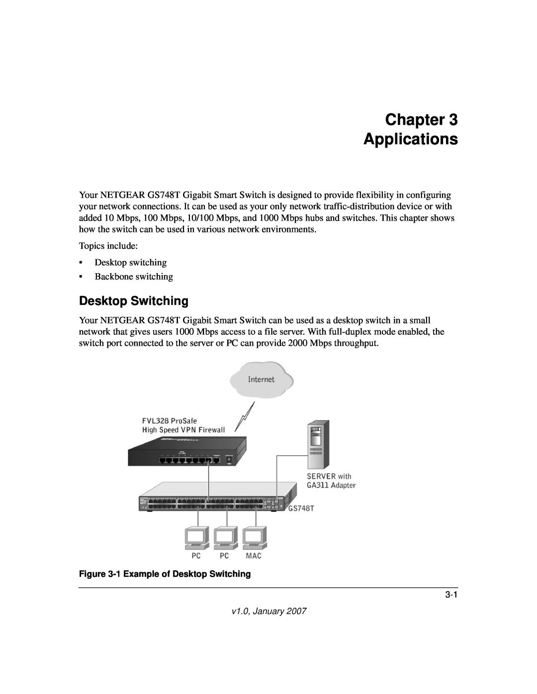 NETGEAR GS748T manual Chapter Applications, Desktop Switching 