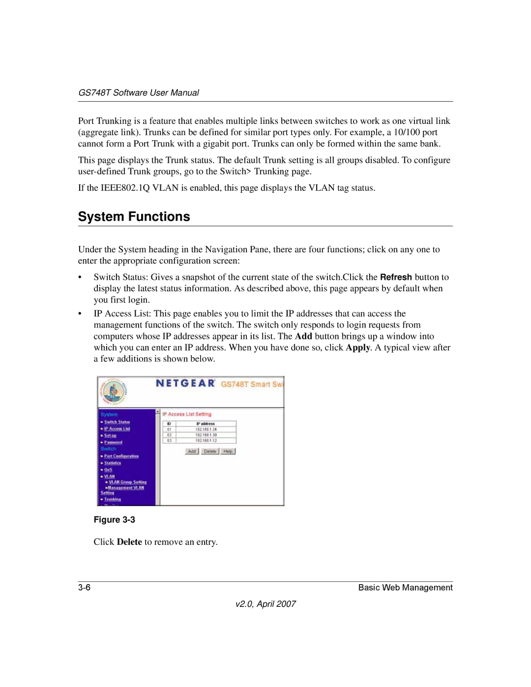 NETGEAR GS748TNA, GS748TS-100NAS user manual System Functions 