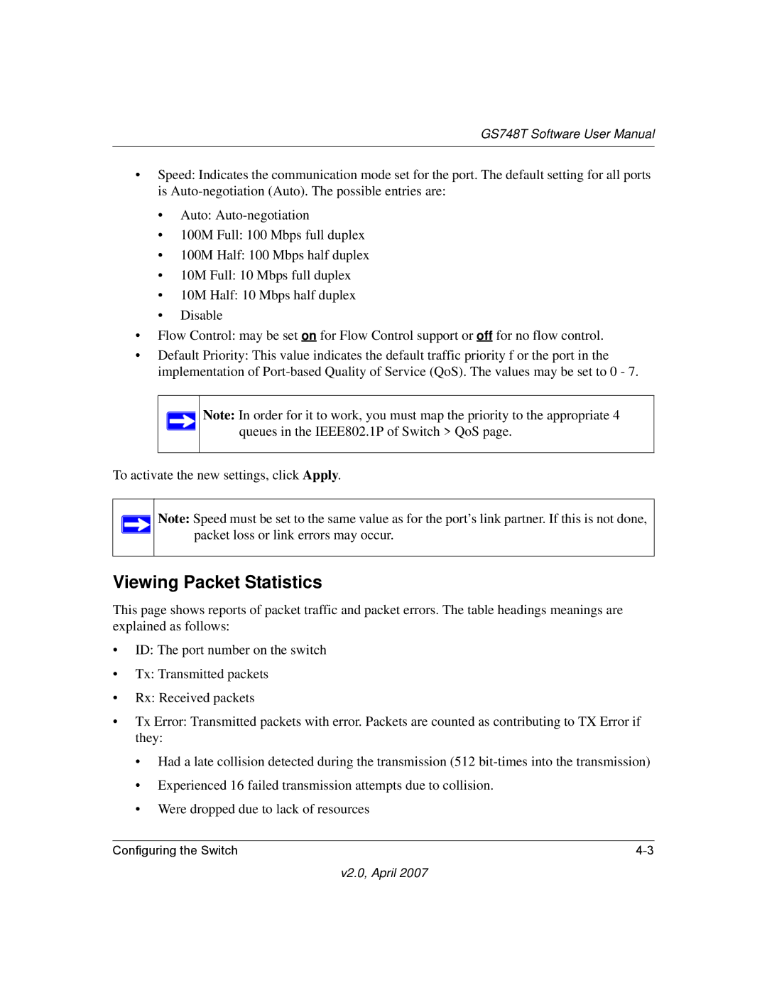 NETGEAR GS748TS-100NAS, GS748TNA user manual Viewing Packet Statistics 