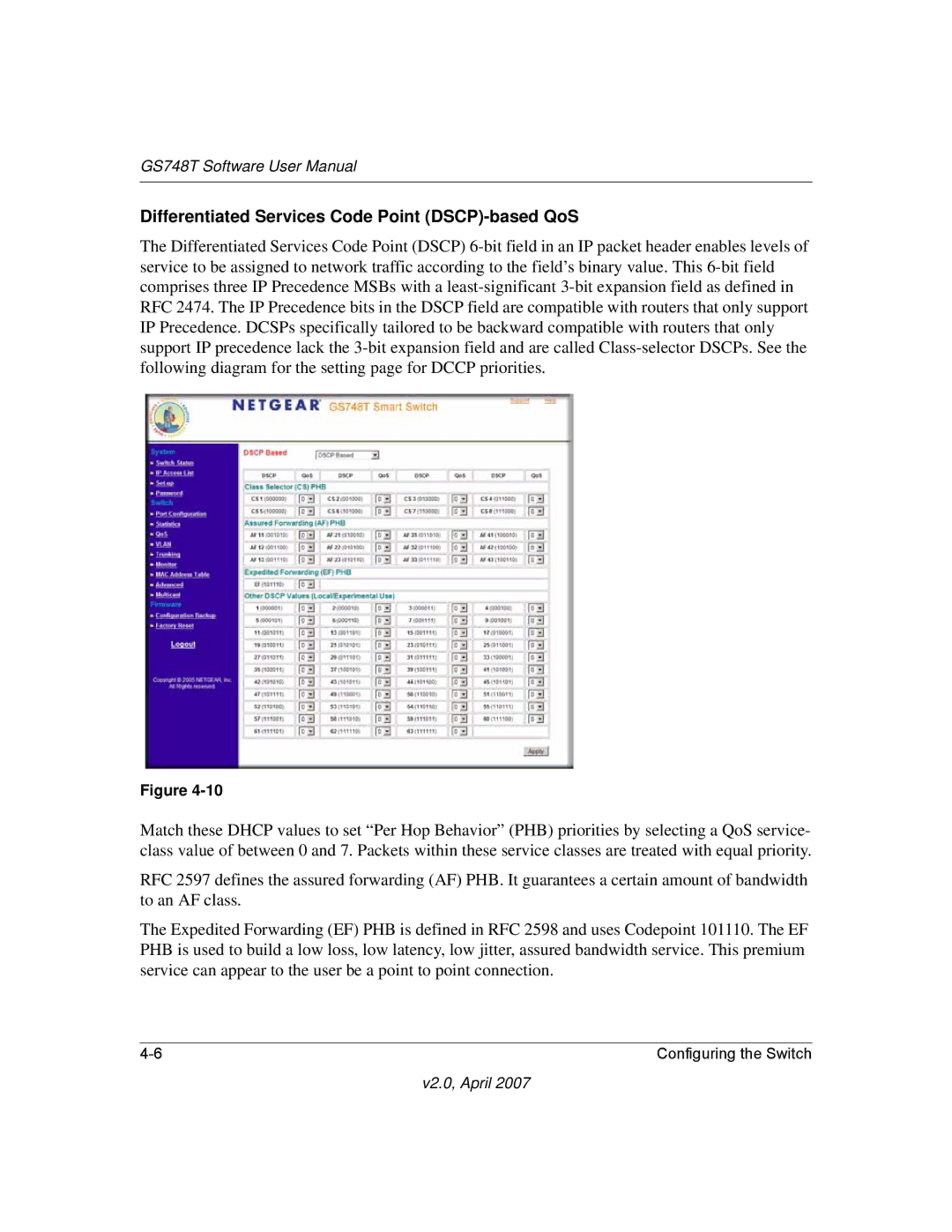 NETGEAR GS748TNA, GS748TS-100NAS user manual Differentiated Services Code Point DSCP-based QoS 