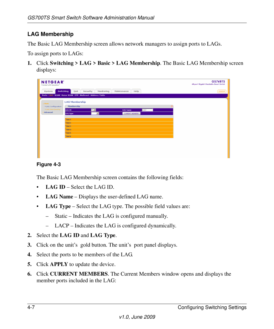 NETGEAR GS748TS manual LAG Membership 