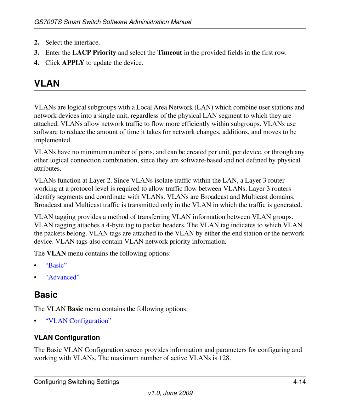 NETGEAR GS748TS manual Vlan Configuration 