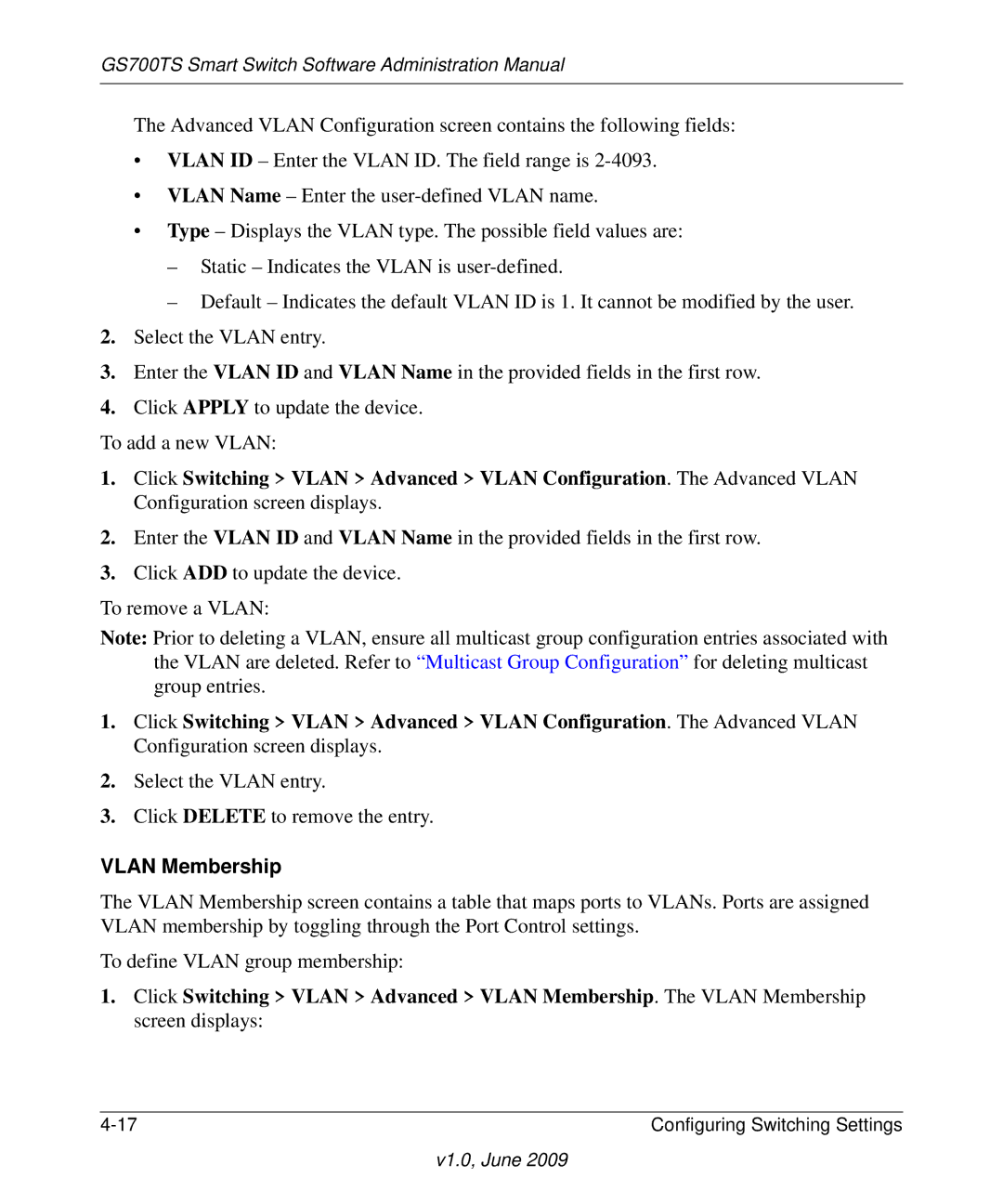 NETGEAR GS748TS manual Vlan Membership 