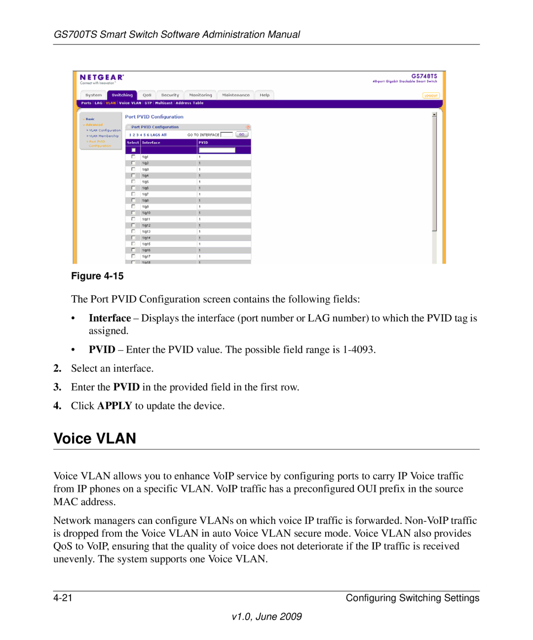 NETGEAR GS748TS manual Voice Vlan 