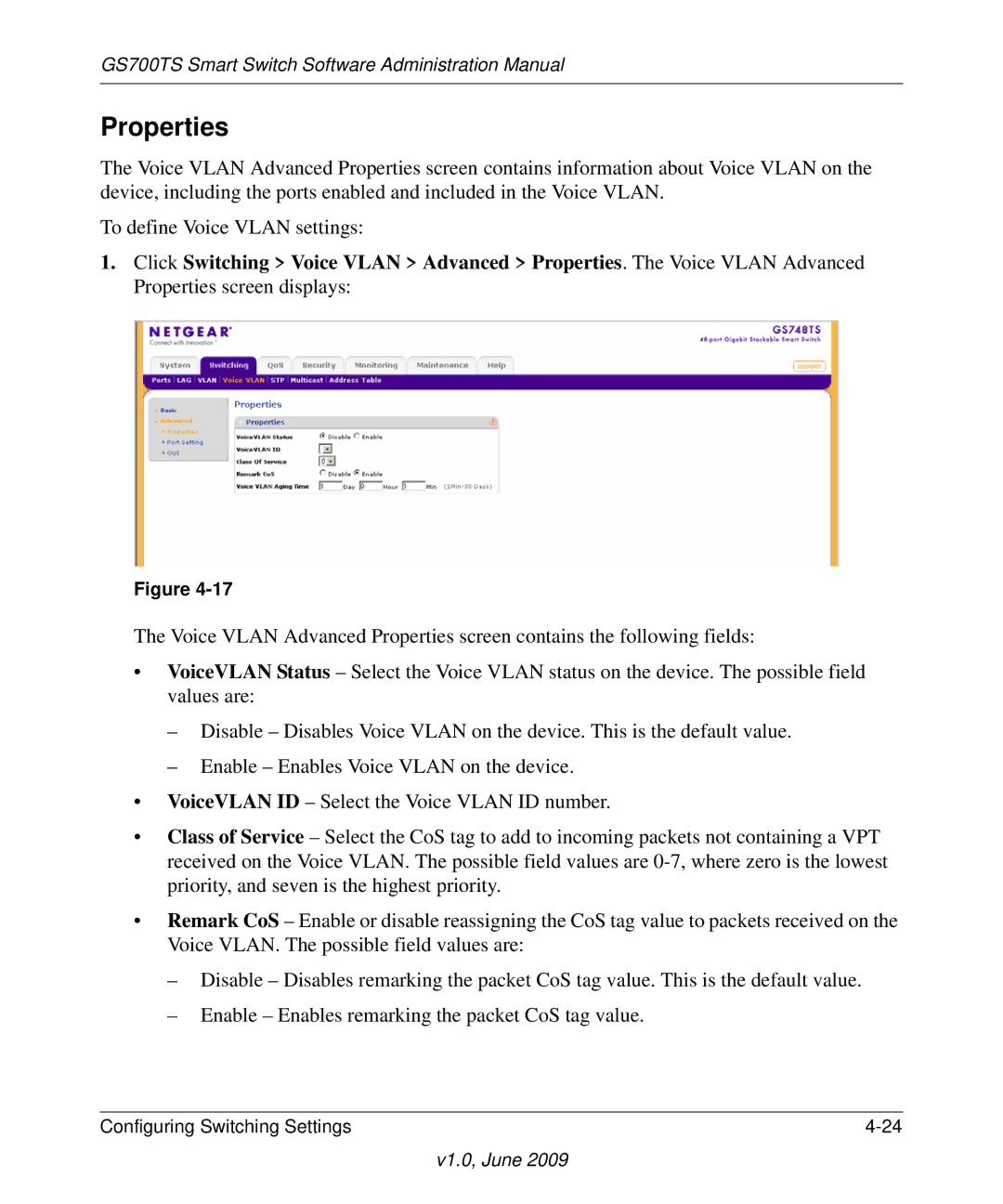 NETGEAR GS748TS manual Properties 