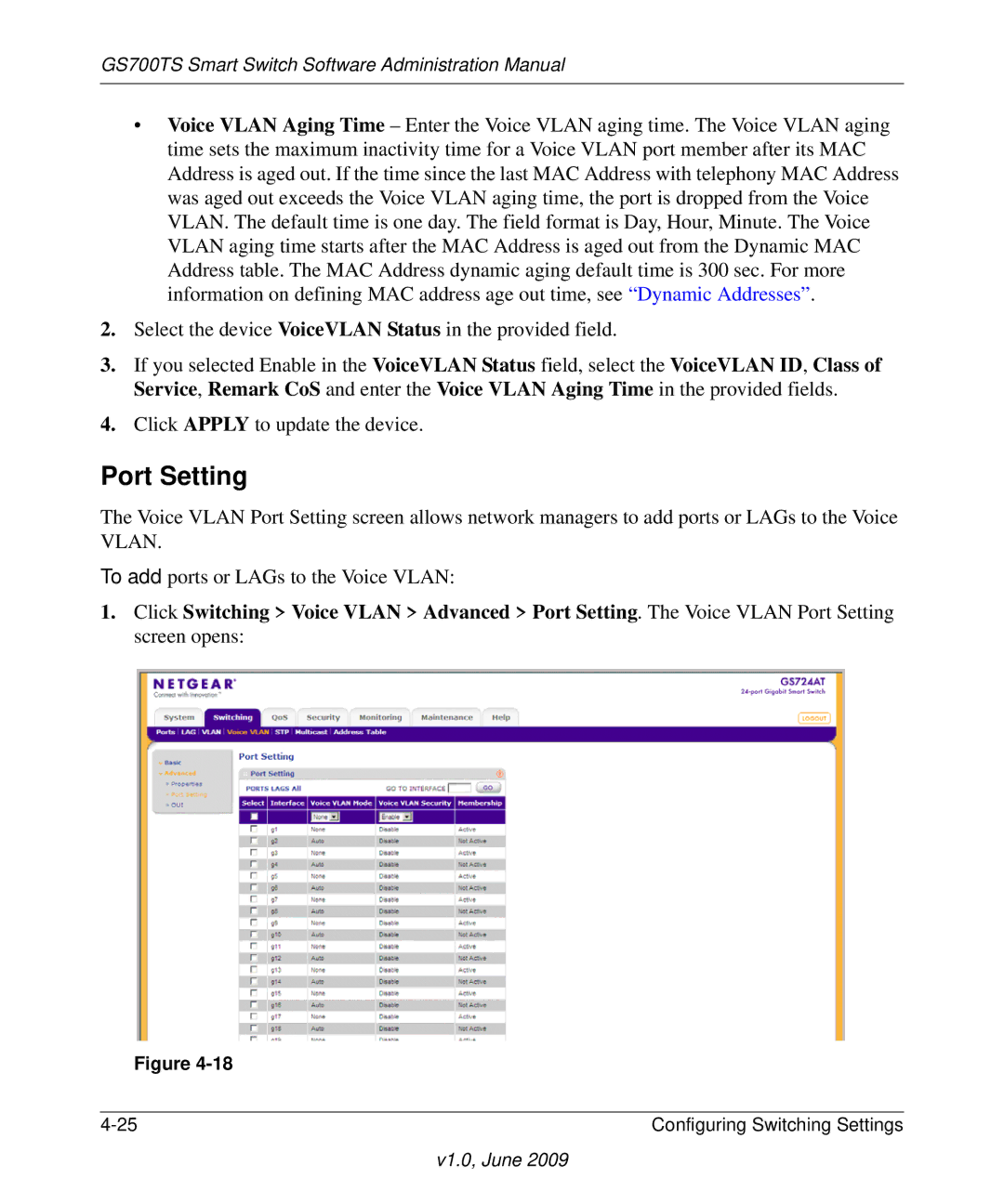 NETGEAR GS748TS manual Port Setting 