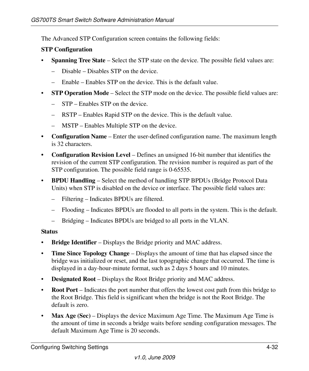 NETGEAR GS748TS manual STP Configuration 