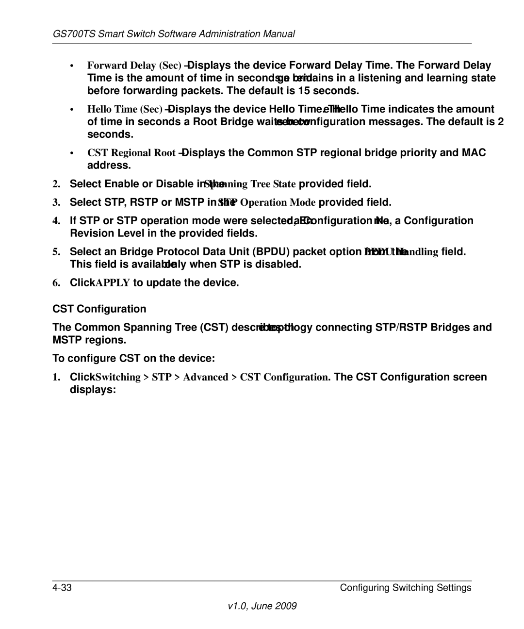 NETGEAR GS748TS manual CST Configuration 