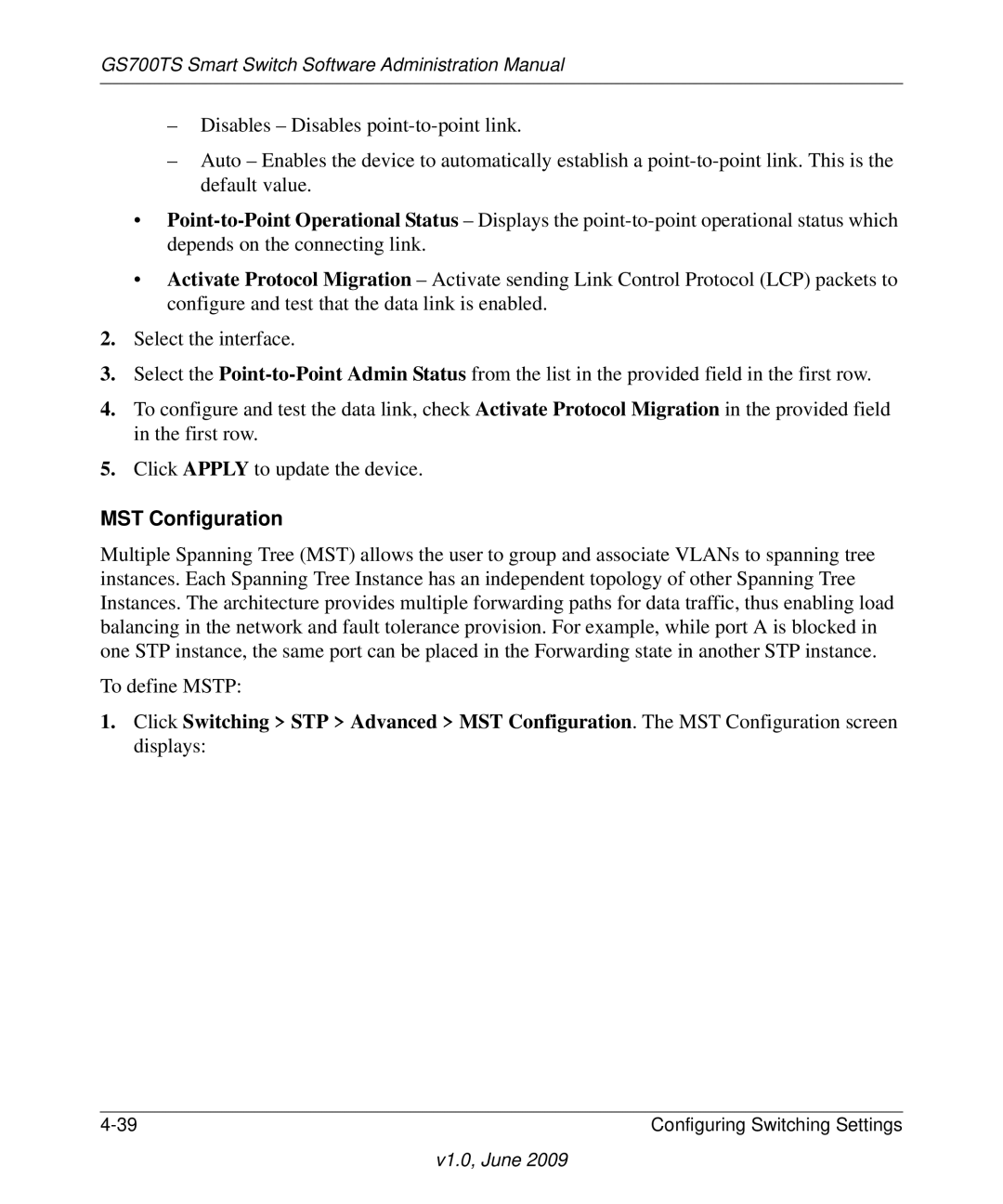 NETGEAR GS748TS manual MST Configuration 