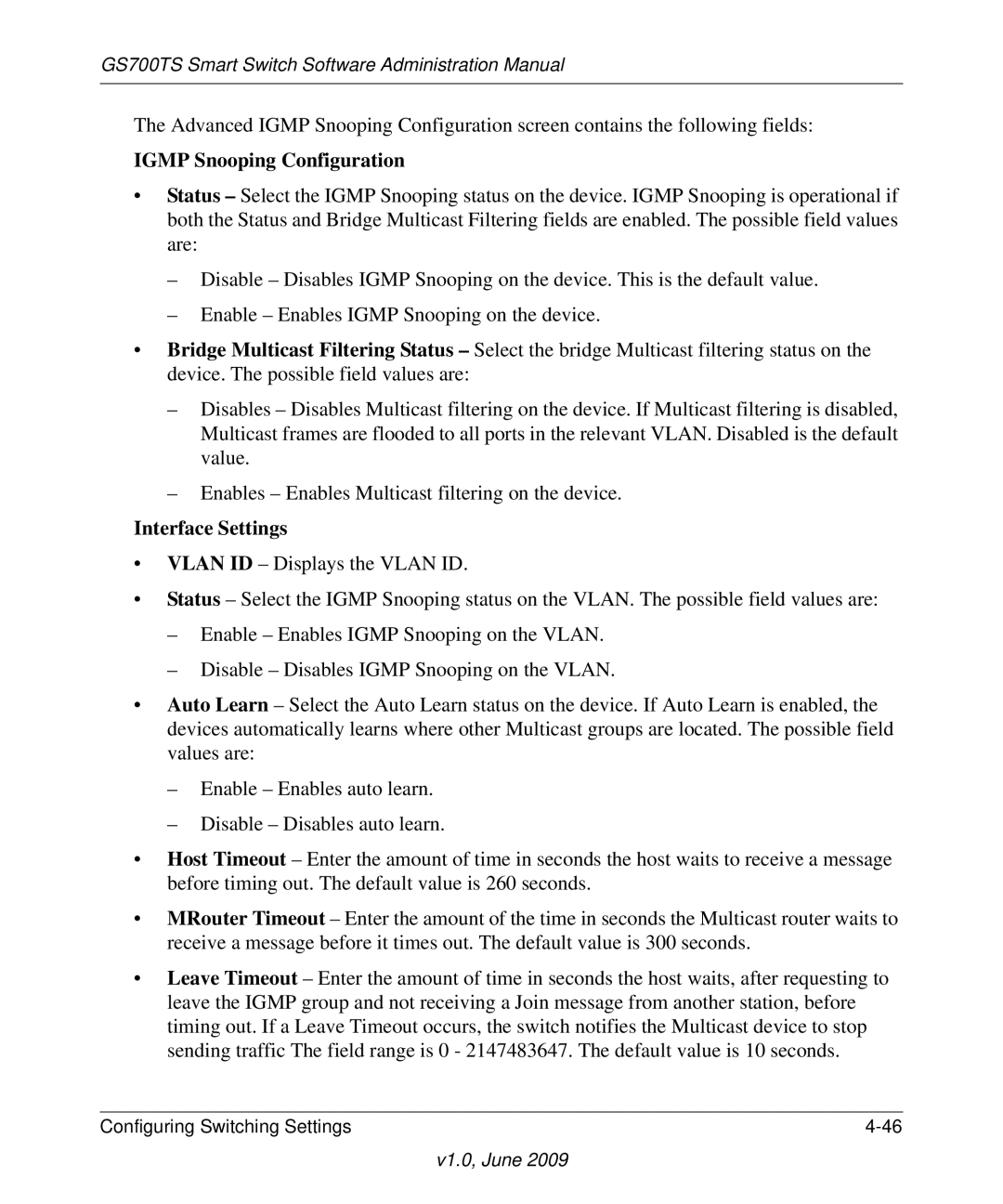 NETGEAR GS748TS manual Igmp Snooping Configuration 