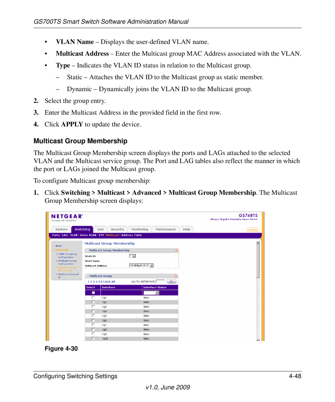 NETGEAR GS748TS manual Multicast Group Membership 