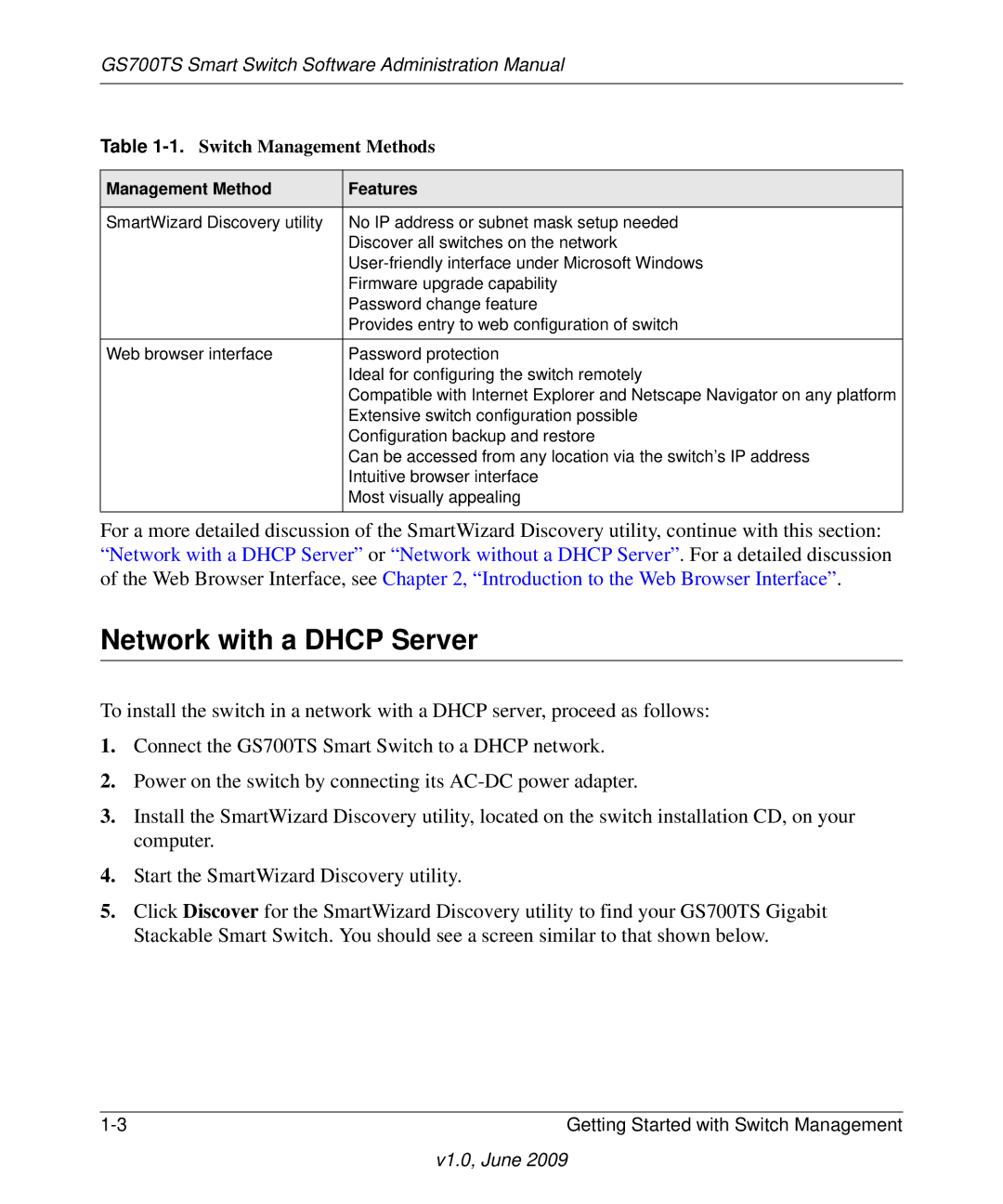 NETGEAR GS748TS manual Network with a Dhcp Server, Switch Management Methods 