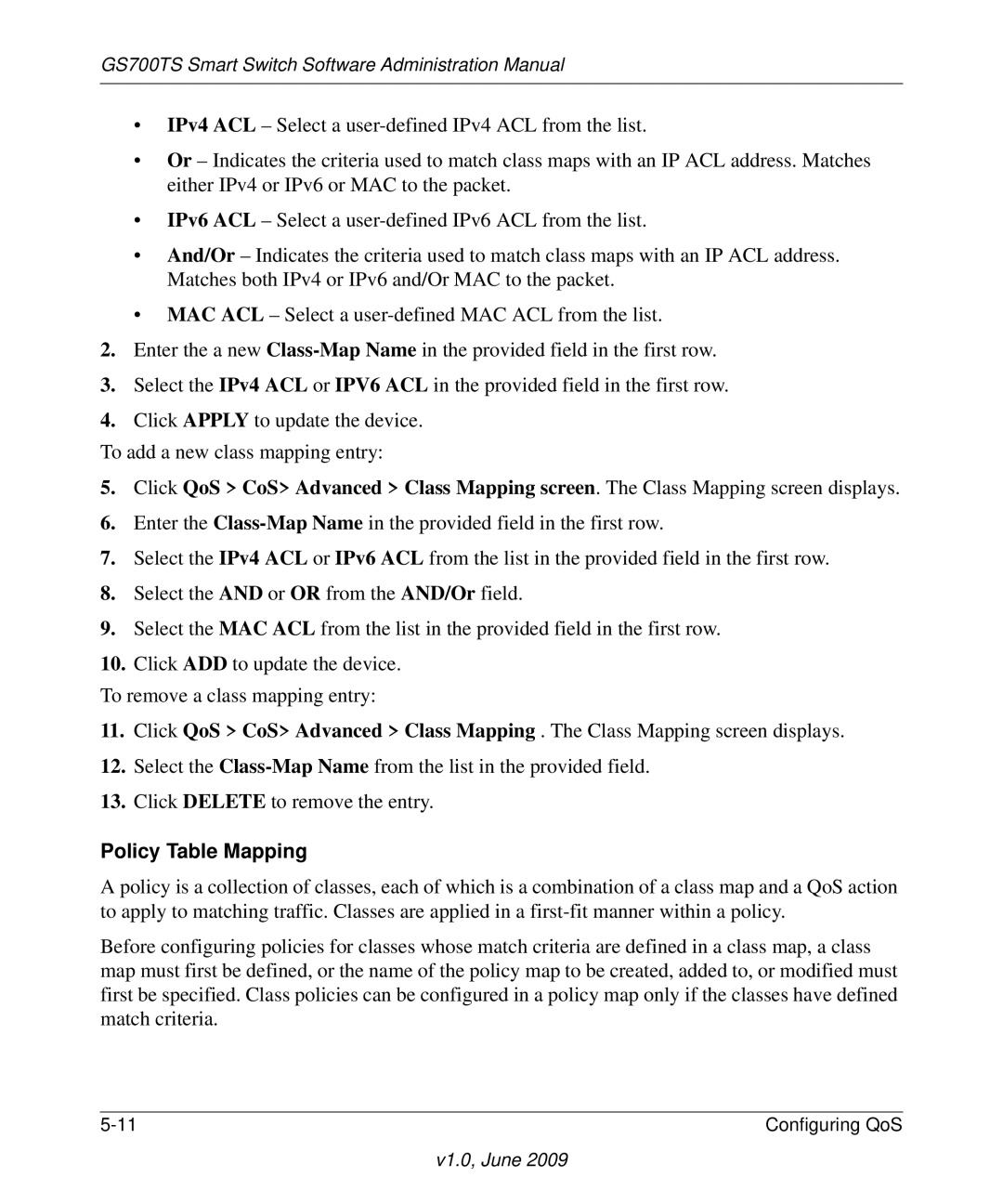 NETGEAR GS748TS manual Policy Table Mapping 