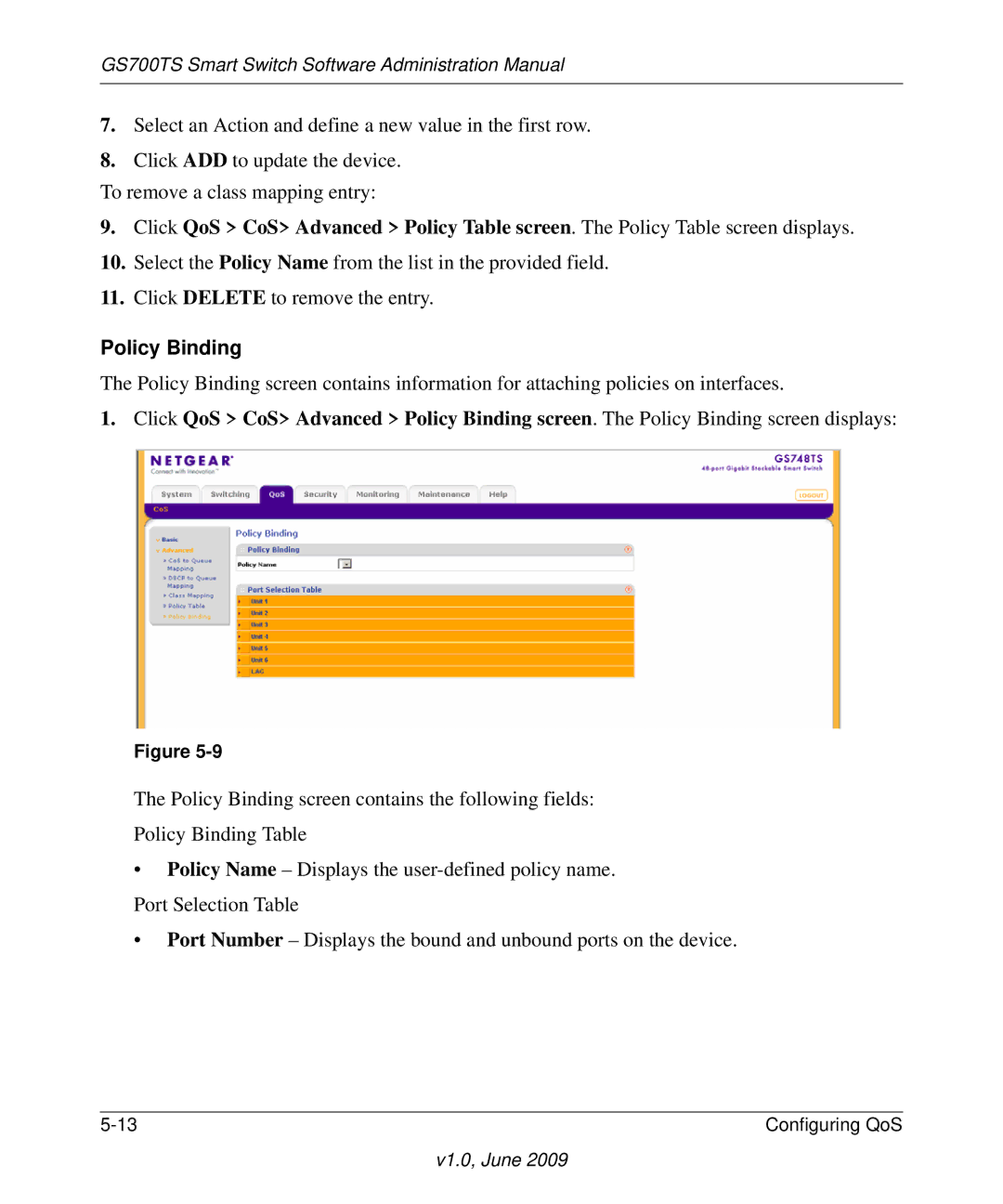 NETGEAR GS748TS manual Policy Binding 