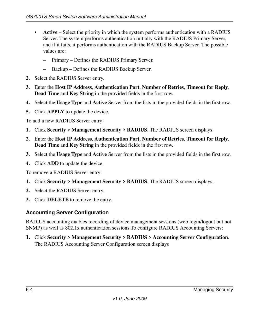 NETGEAR GS748TS manual Accounting Server Configuration 