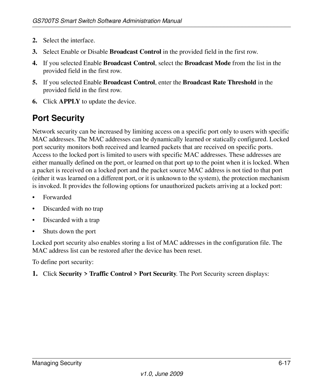 NETGEAR GS748TS manual Port Security 