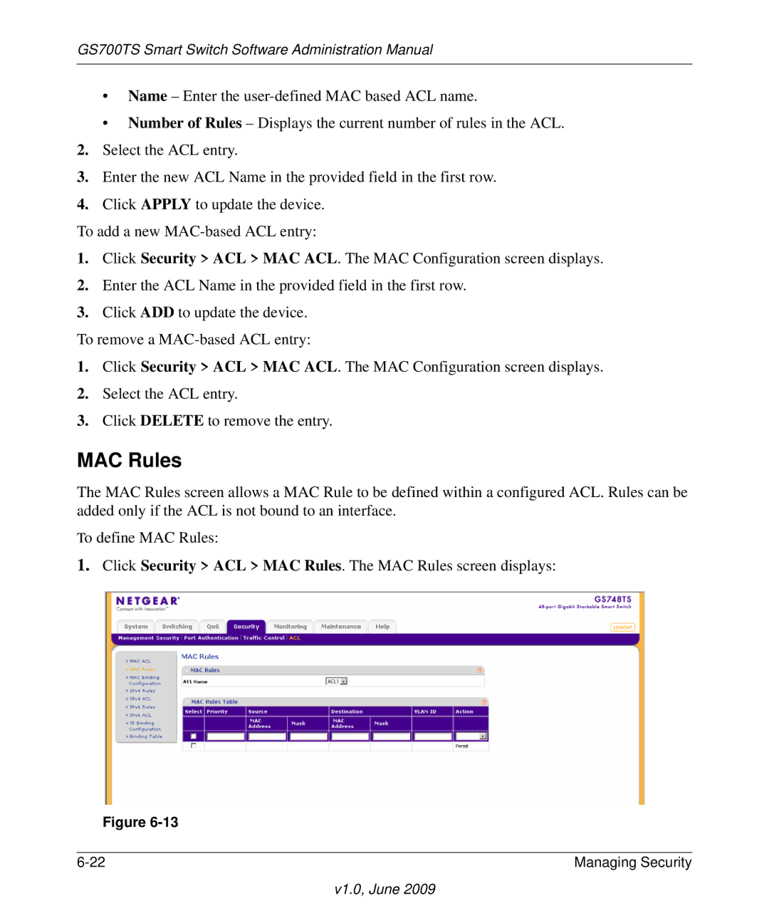 NETGEAR GS748TS manual MAC Rules 