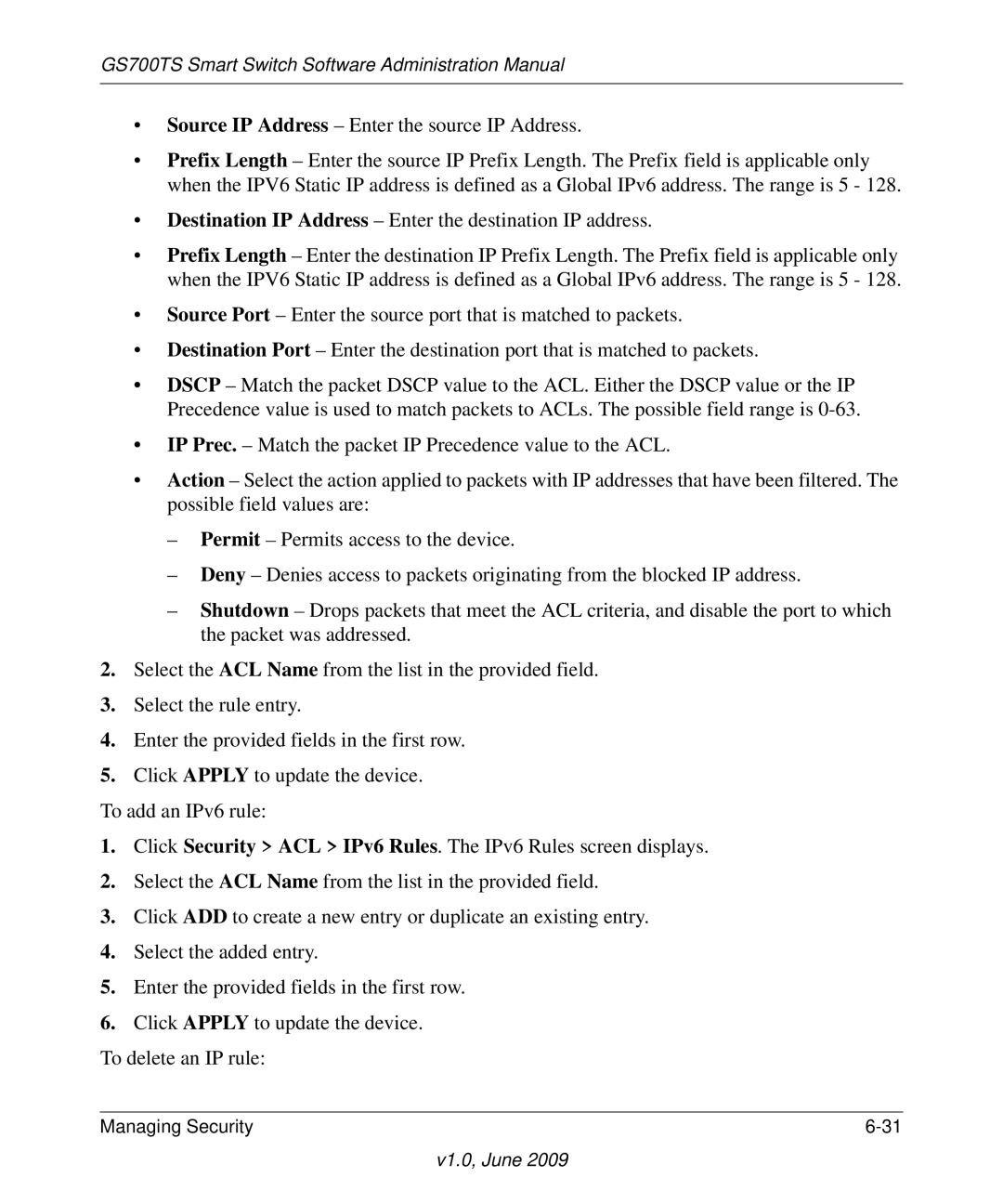 NETGEAR GS748TS manual Source IP Address Enter the source IP Address 