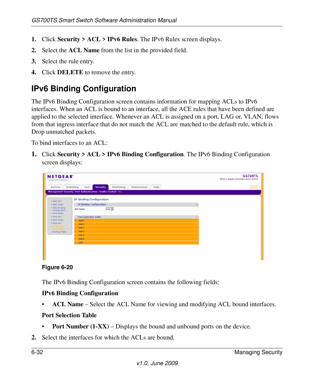 NETGEAR GS748TS manual IPv6 Binding Configuration 