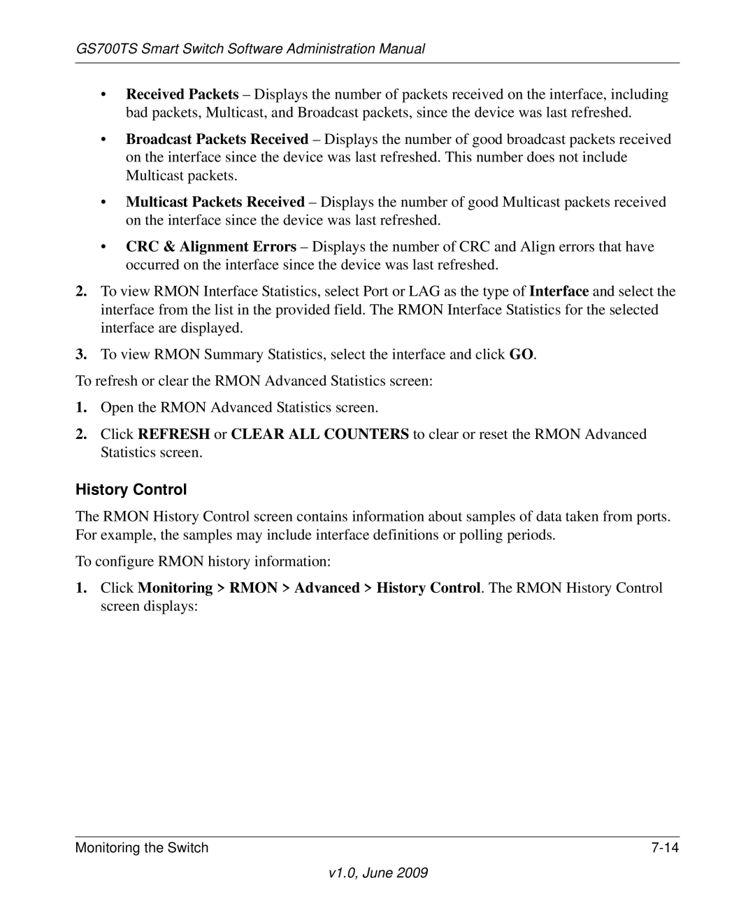 NETGEAR GS748TS manual History Control 