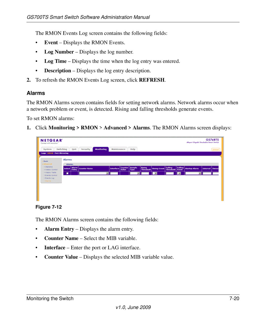 NETGEAR GS748TS manual Alarms 