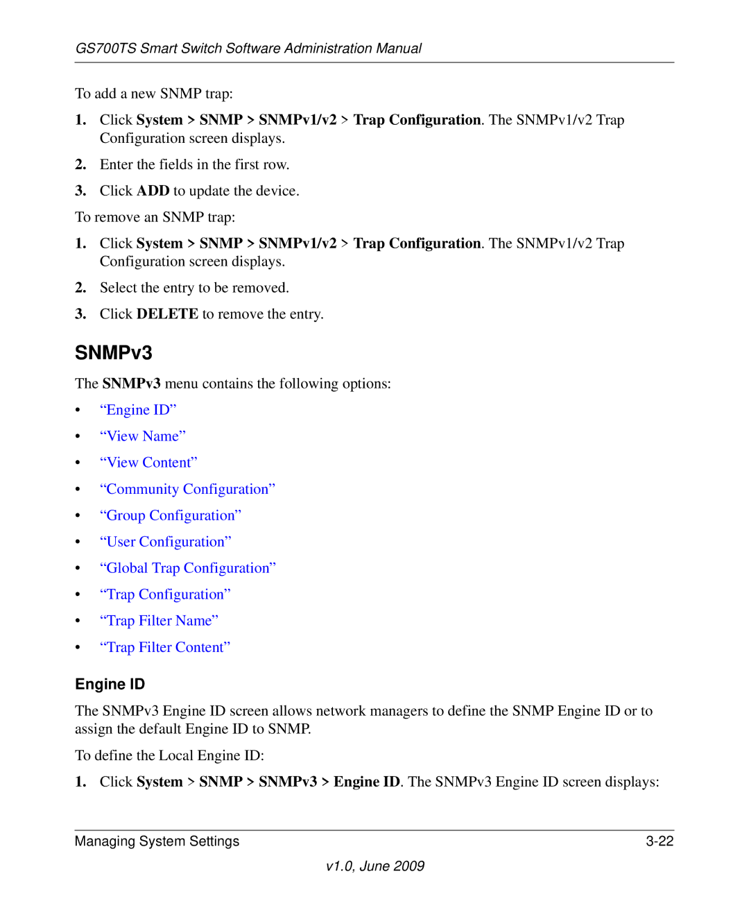 NETGEAR GS748TS manual SNMPv3, Engine ID 